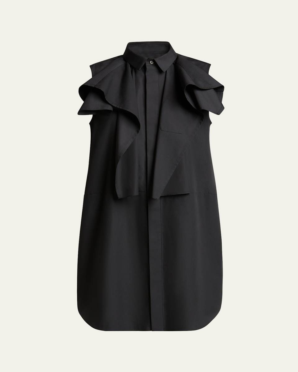 Ruffle High Neck Poplin Mini Dress